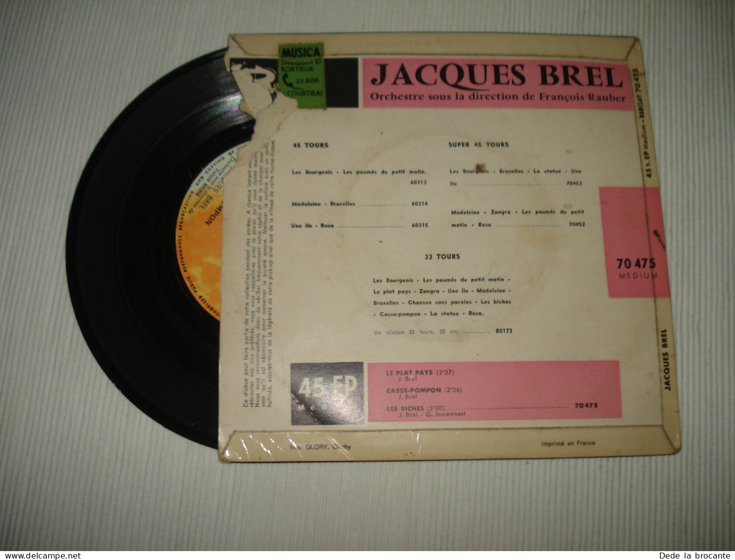 B13 / Jacques Brel – Le Plat Pays - EP – Barclay – 70 475 - Fr 1962  EX/VG - Speciale Formaten