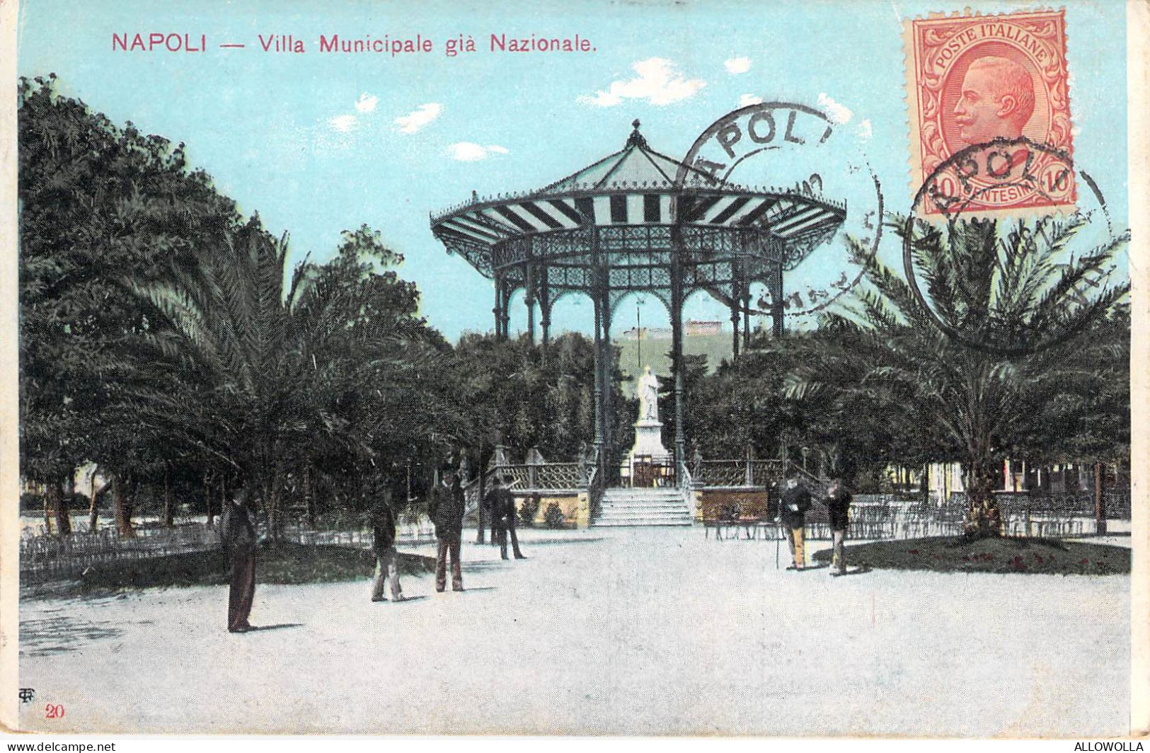 25917 " NAPOLI-VILLA MUNICIPALE GIA' NAZIONALE " ANIMATA-VERA FOTO-CART.POST. SPED.1908 - Casoria