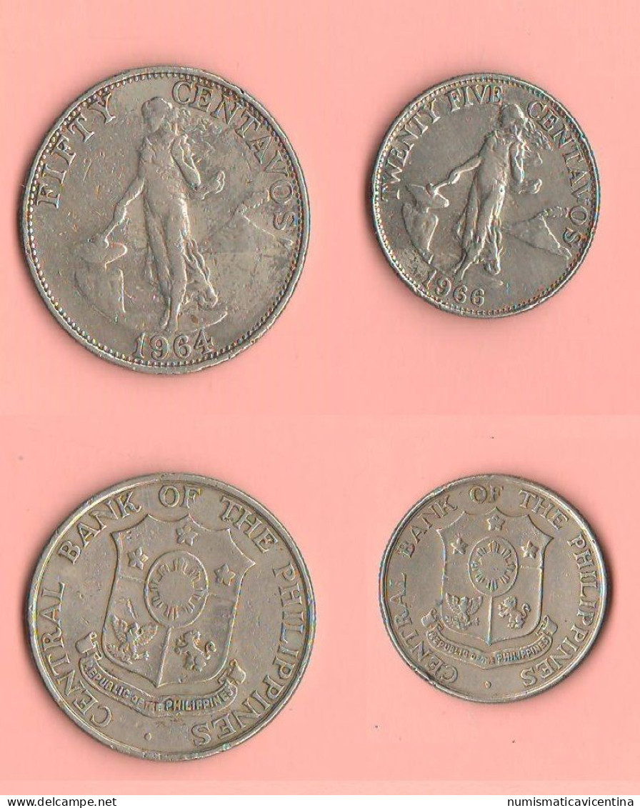 Philippines 25 Centavos 1966 + 50 Centavos 1964 Filippine Filipinas - Filipinas