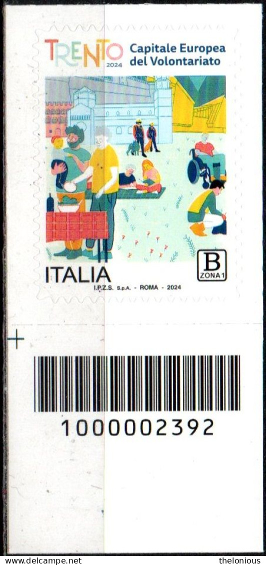 # Italia Repubblica 2024 Trento Capitale Europea Volontariato - Codice A Barre - Barcodes