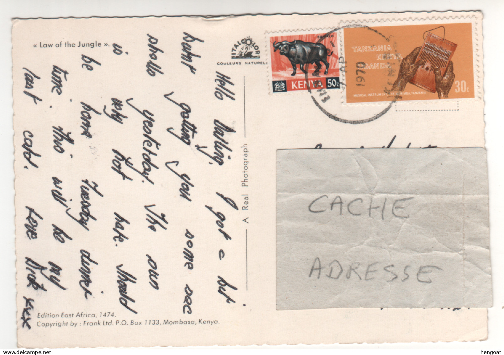 Timbres, Stamps " Animal : Buffle ; Instrument De Musique Traditionnel " Sur CP , Carte , Postcard Du 07/04/70 - Kenya (1963-...)