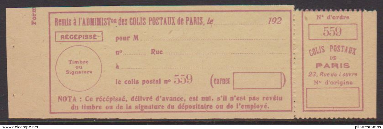 -France Colis Postaux Paris Pour Paris 120** - Autres & Non Classés