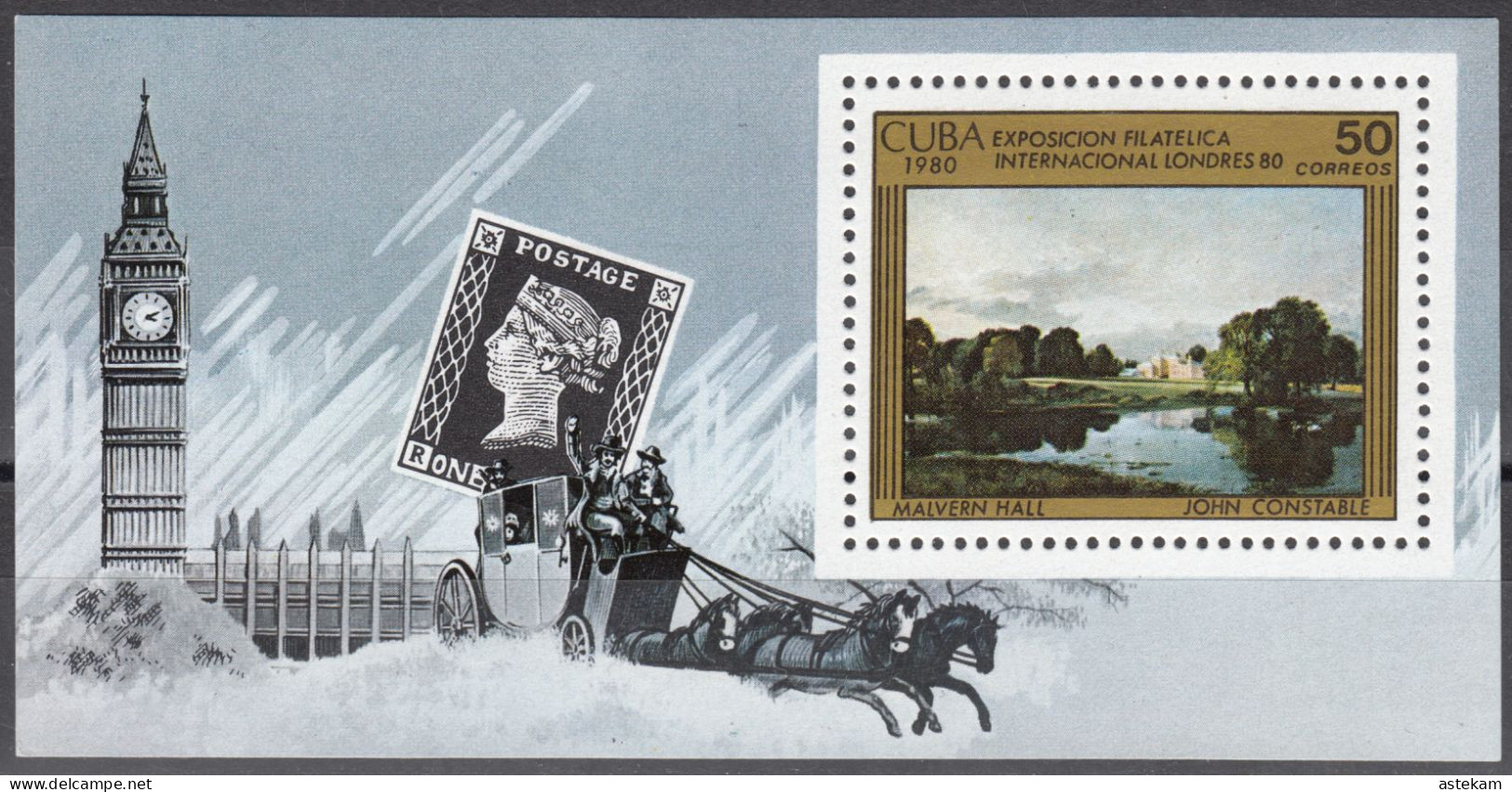 CUBA 1980, PAINTING And HOSES, INTERNATIONAL STAMP EXHIBITION In LONDON, MNH BLOCK With GOOD QUALITY, *** - Nuevos