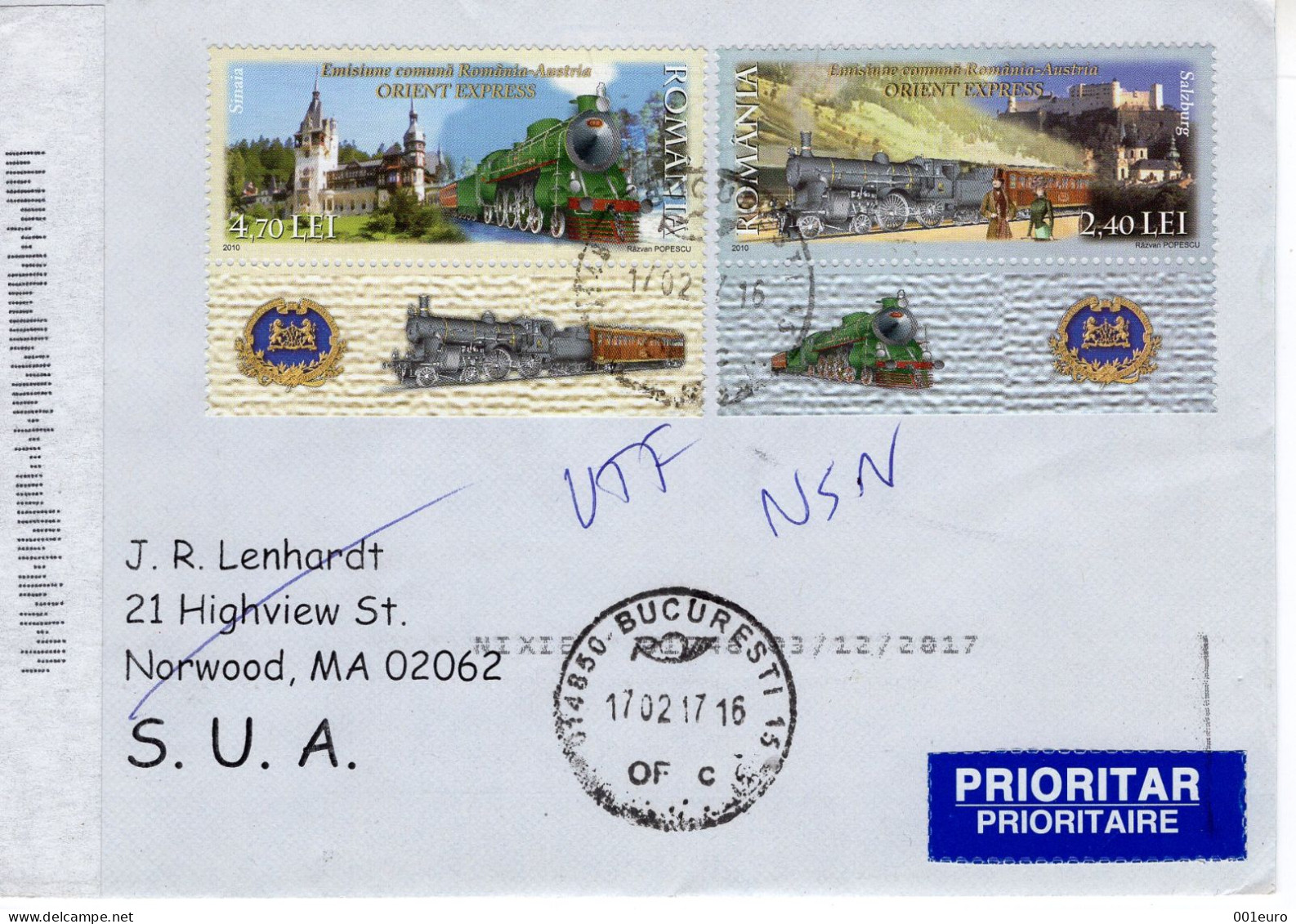 ROMANIA: TRAIN ORIENT EXPRESS, Circulated Cover - Registered Shipping! - Usati