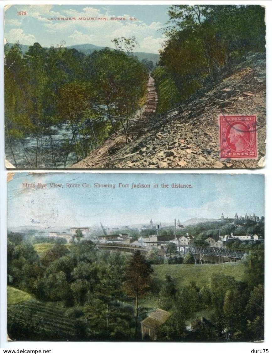 LOT 2 CPA Voyagé 1914 & 191? - ROME Lavender Mountain & Birds Eye View Showing Fort Jackson In The Distance - Altri & Non Classificati