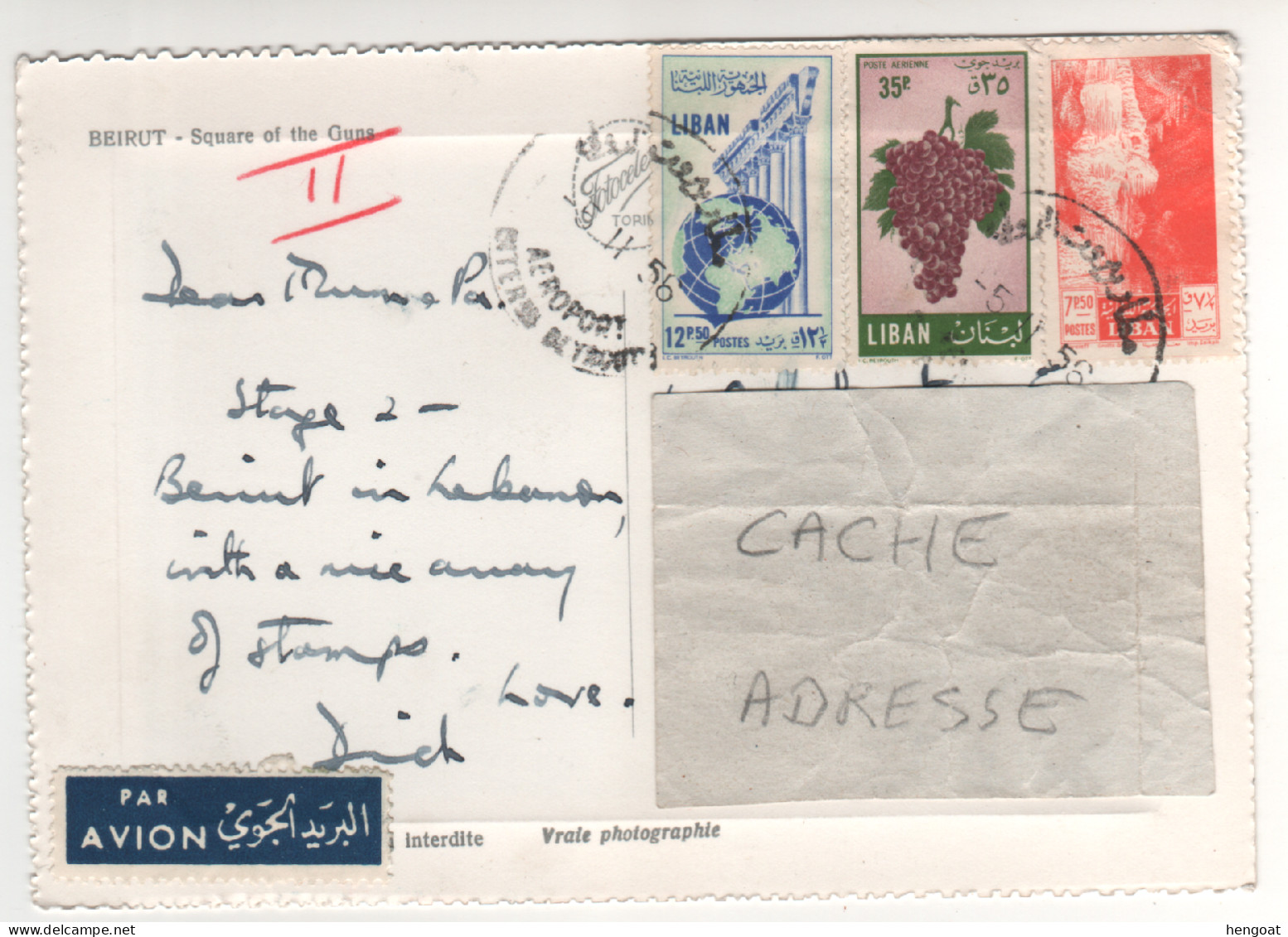 3 Timbres, Stamps " Architecture Antique , Raisin , Stalactite Grotte  " Sur CP , Carte , Postcard Du 05/11/56 - Liban