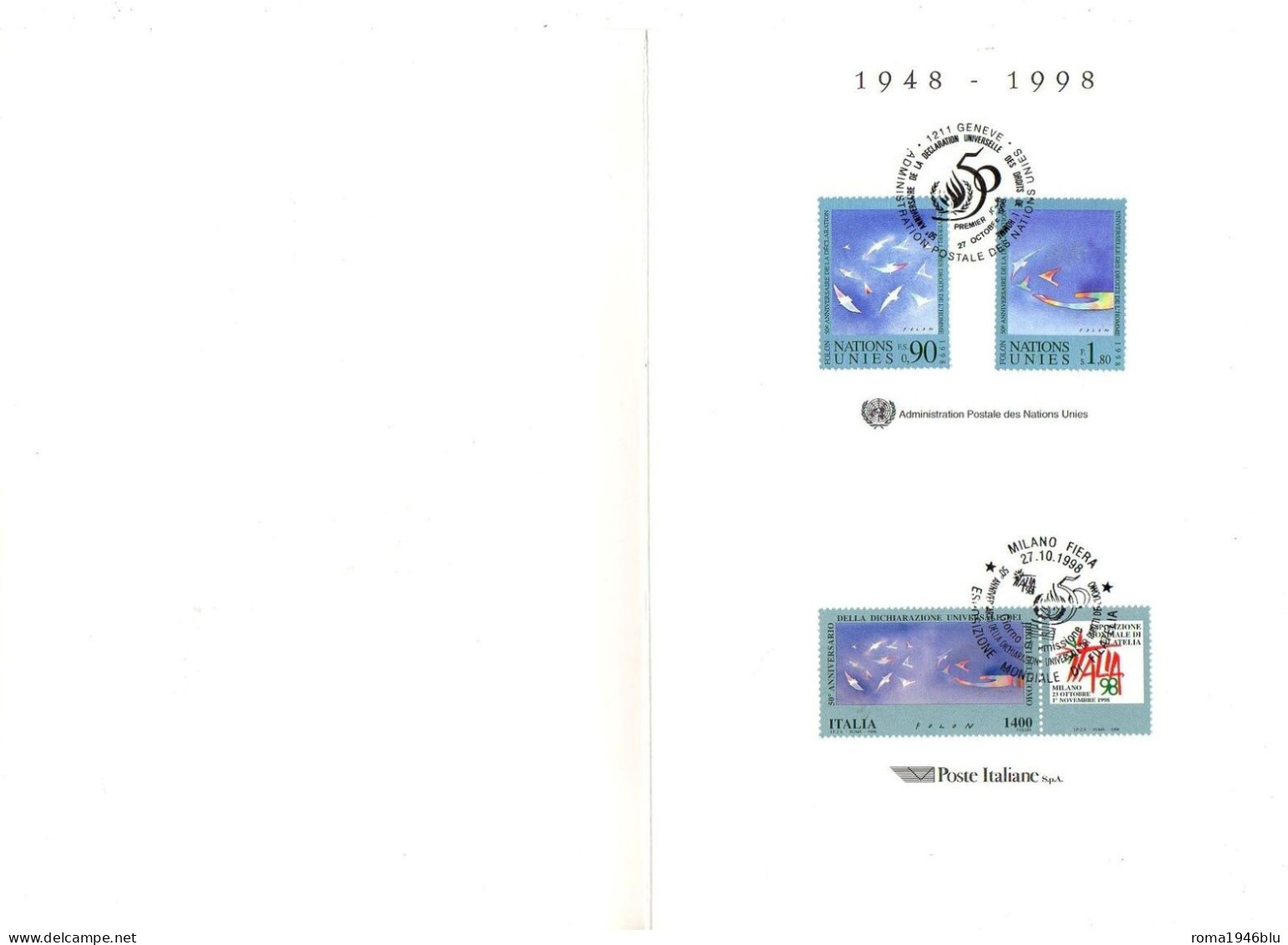 REPUBBLICA 1998 FOLDER 50 ANNIVERSARIO DIRITTI DELL'UOMO ITALIA E ONU GINEVRA - Presentatiepakket