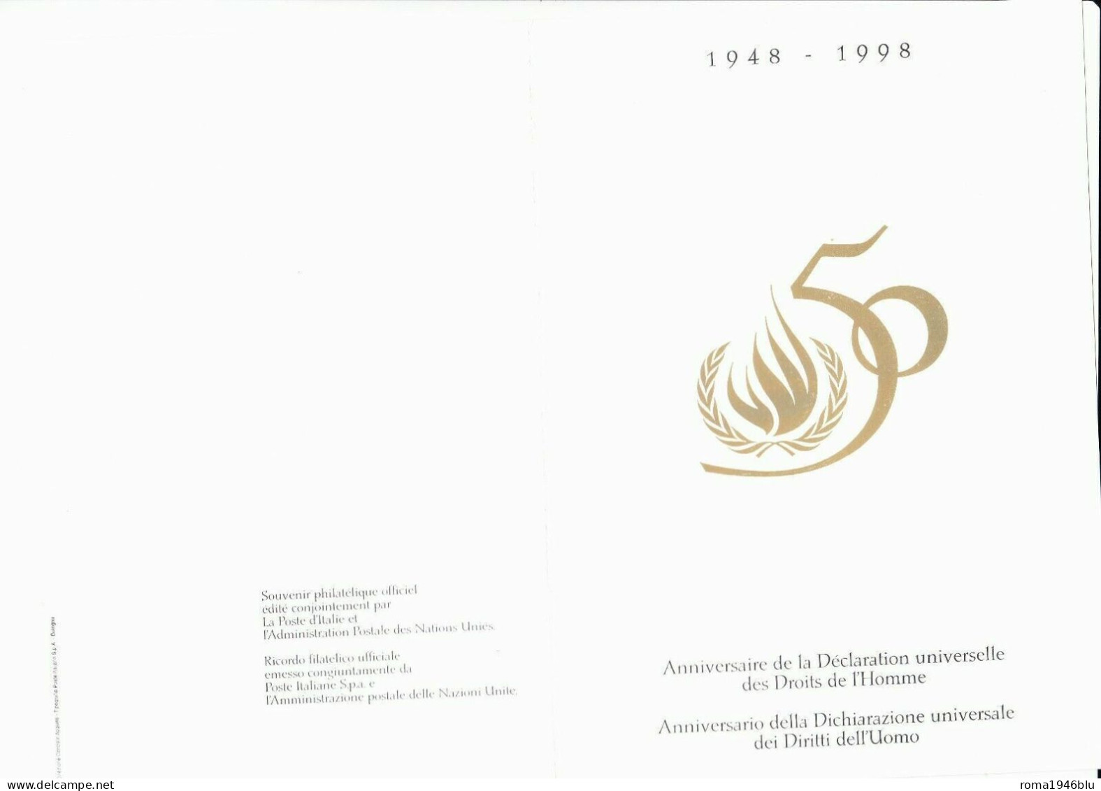 REPUBBLICA 1998 FOLDER 50 ANNIVERSARIO DIRITTI DELL'UOMO ITALIA E ONU GINEVRA - Presentation Packs