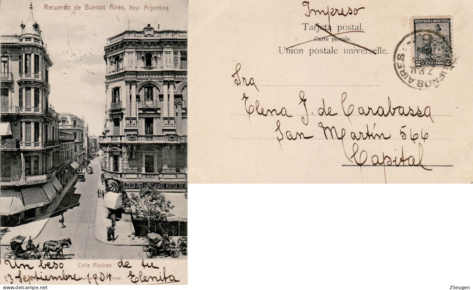 ARGENTINA 1904  POSTCARD SENT TO  BUENOS AIRES - Covers & Documents