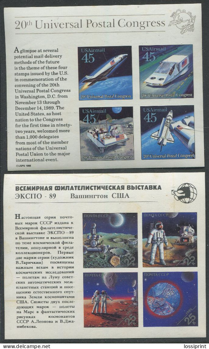 USA:United States:Soviet Union:USSR:Unused Blocks Space, Moon, Spaceships, 1988/1989 - Andere & Zonder Classificatie