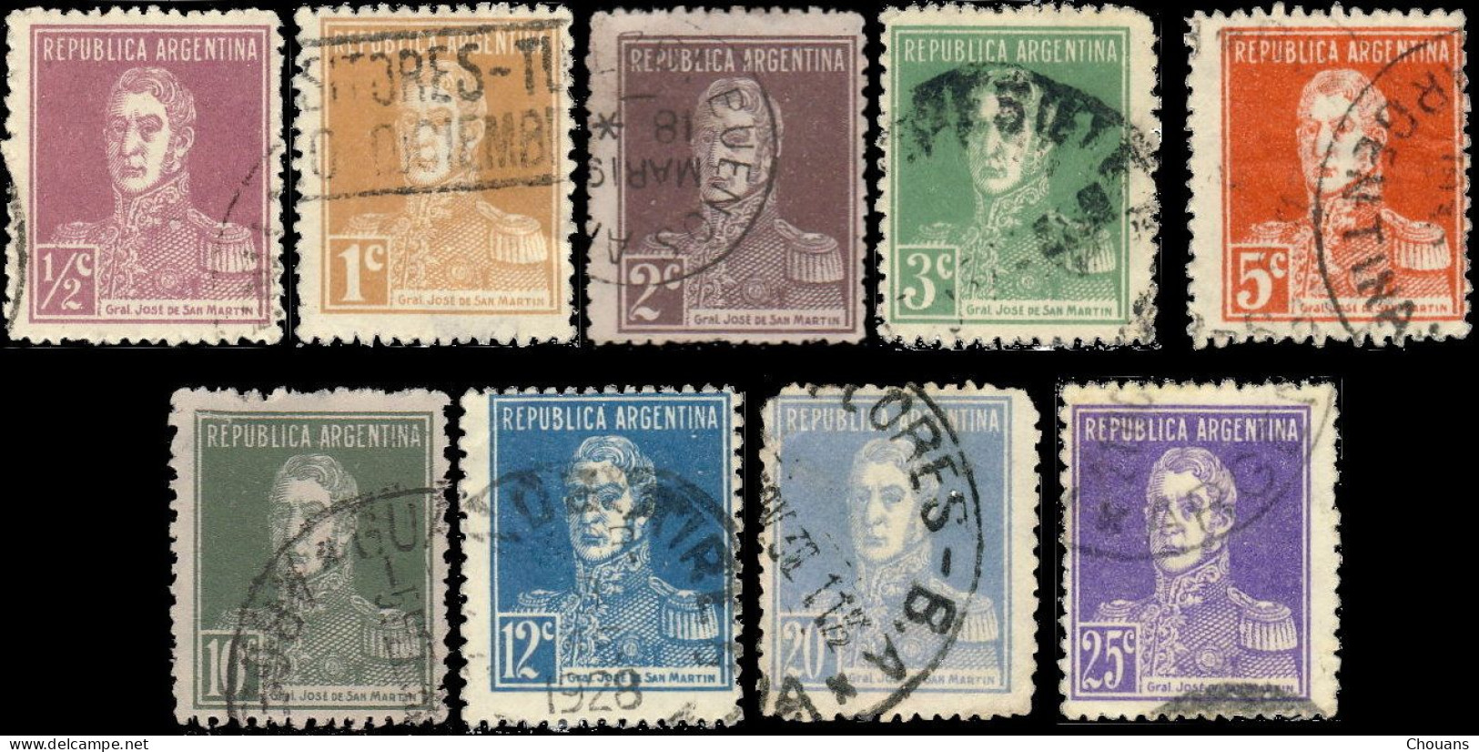 Argentine 1923. ~ YT 296/306 - San Martin (9 V) - Used Stamps
