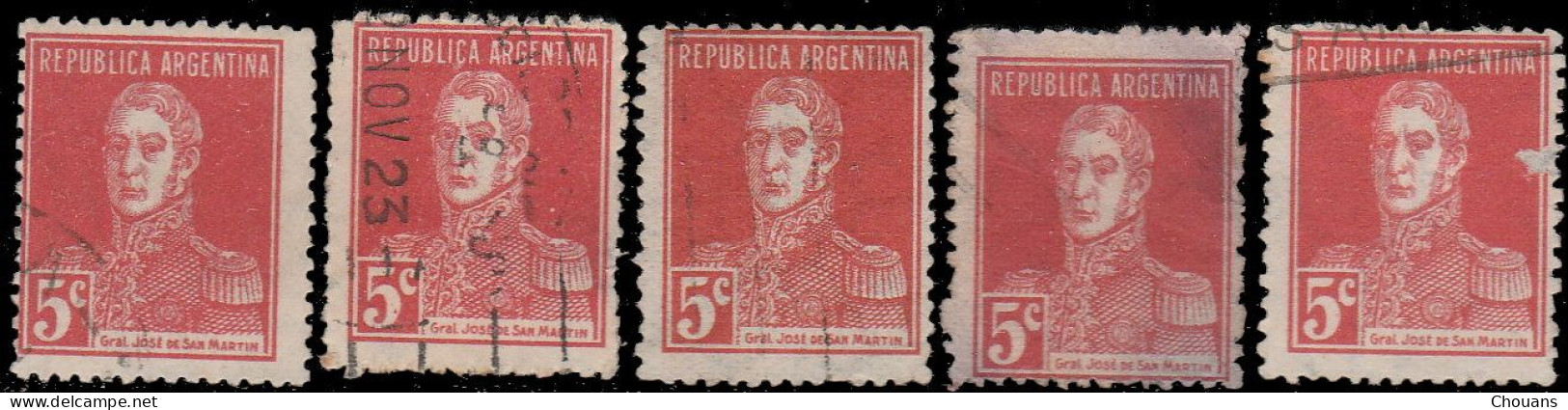 Argentine 1923. ~ YT 301 (par 5) - 5 C .San Martin - Usados