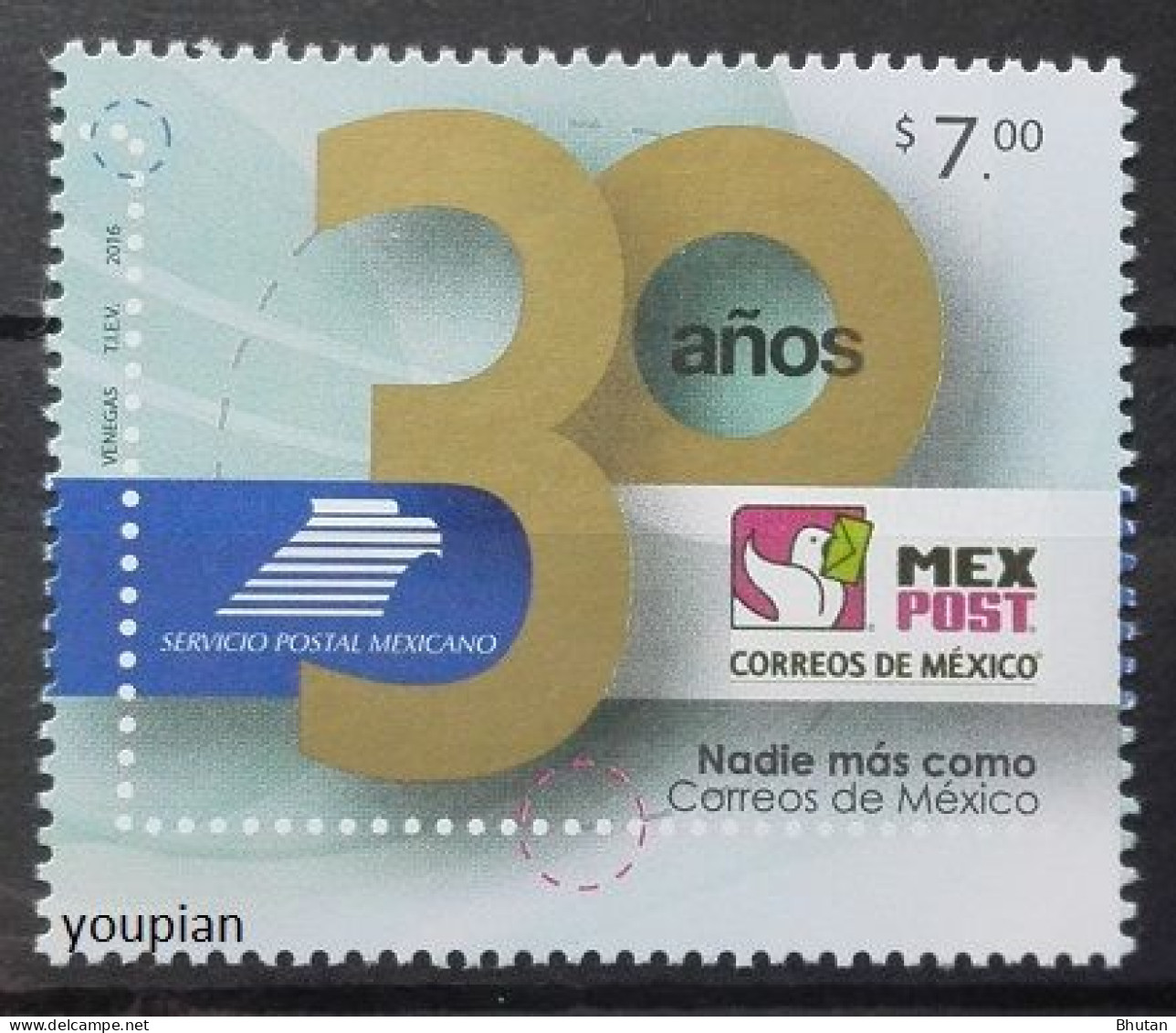 Mexico 2016, 30 Years Of Mexican Postal Service, MNH Single Stamp - Mexico