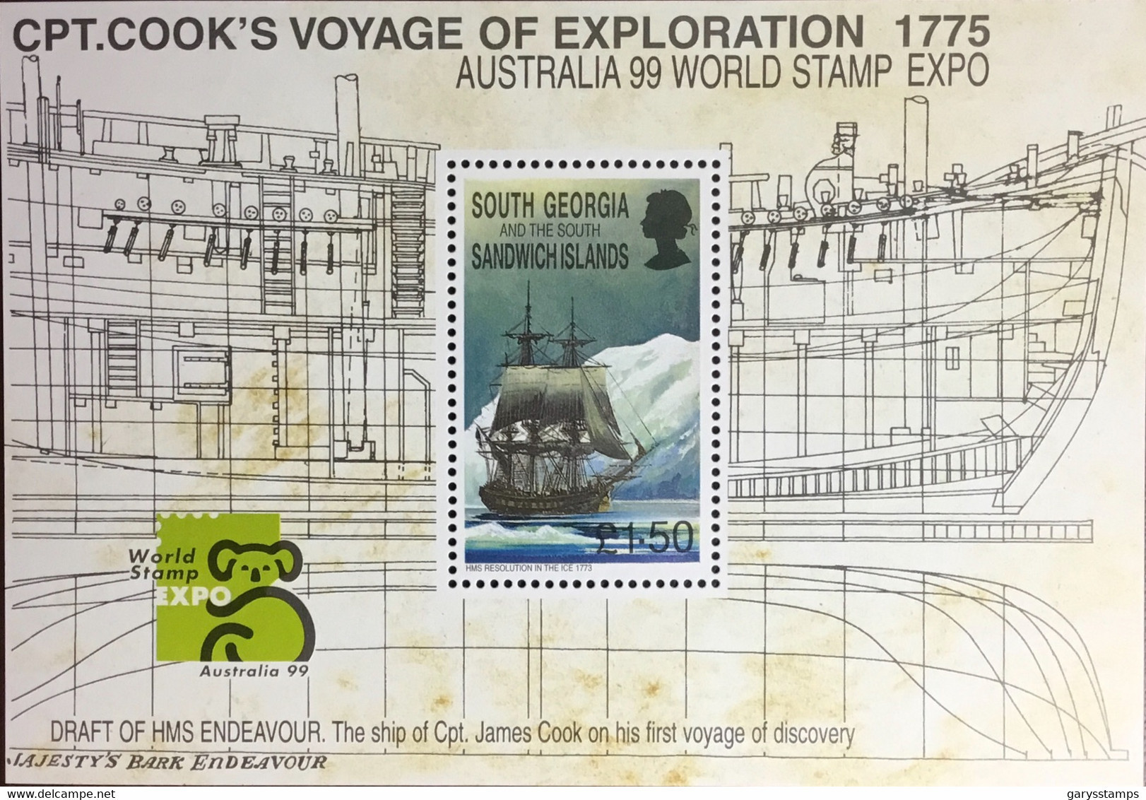 South Georgia 1999 Australia ‘99 Stamp Expo Cook Ships Minisheet MNH - South Georgia