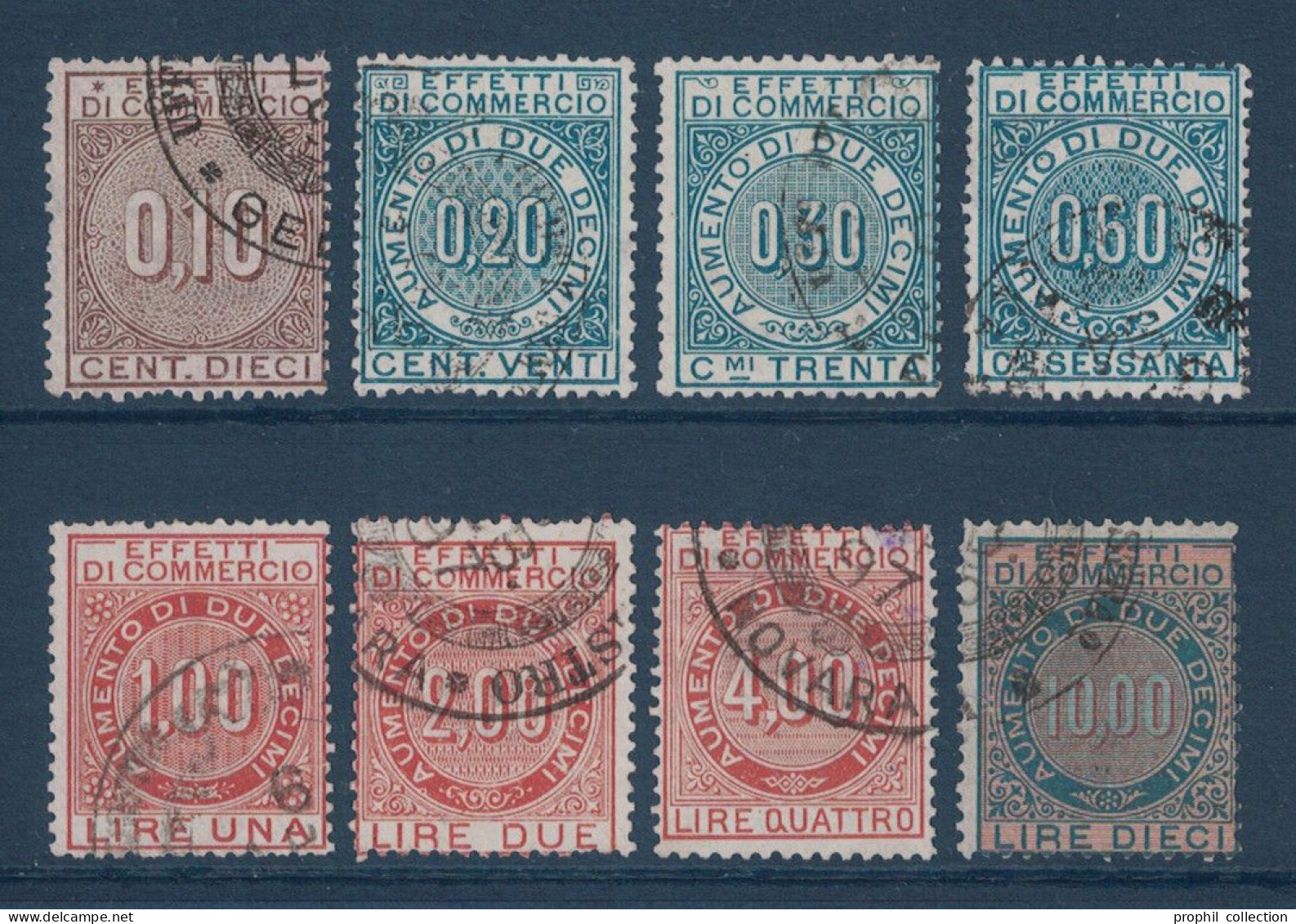 LOT SÉRIE De 8 TIMBRES FISCAUX D'ITALIE ITALIA FISCAL REVENUE EFFETTI DI COMMERCIO EFFETS DE COMMERCE - Revenue Stamps