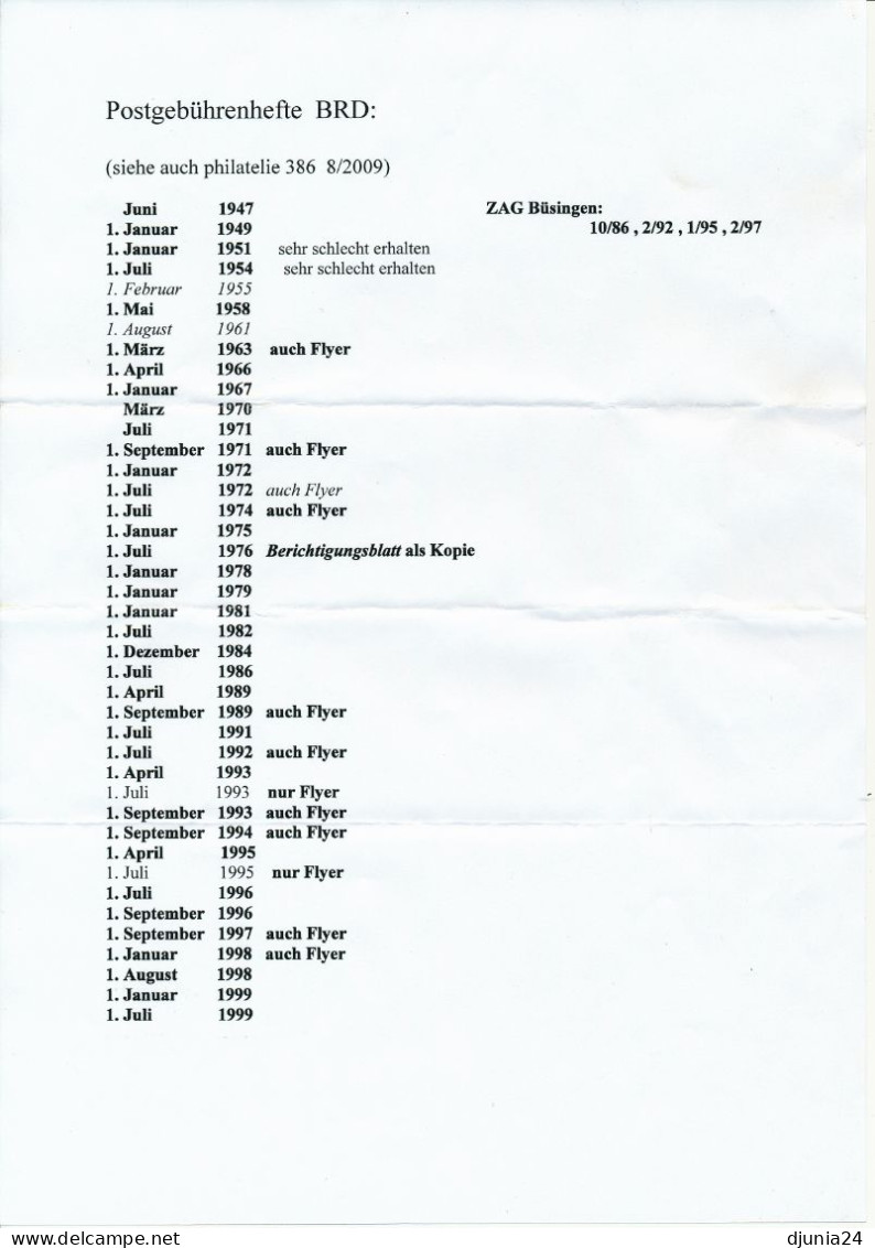 BF0403 / BRD - 81 Post-Gebührenhefte - Fast Komplette Ausgabe Aller BRD + 7 DDR / AU - Siehe Aufstellung - Tariffe Postali