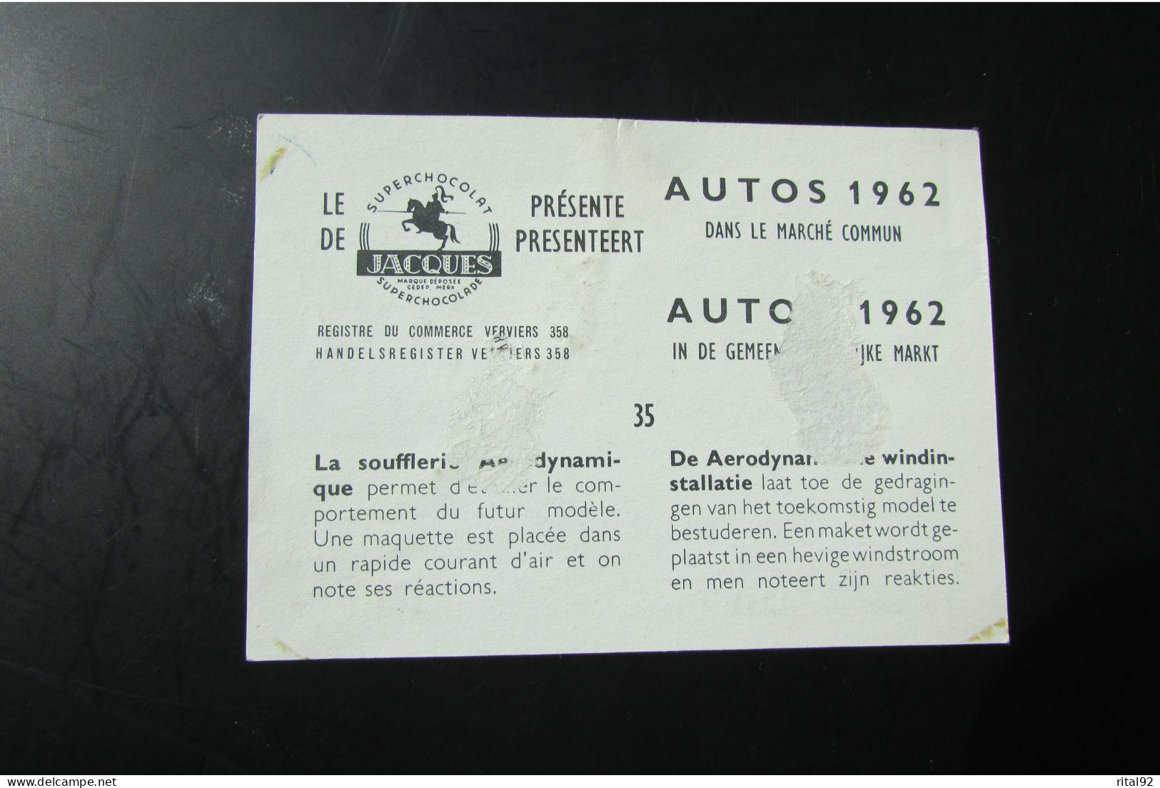 Chromo "Chocolat JACQUES" - Série "AUTOS 1962" - Jacques