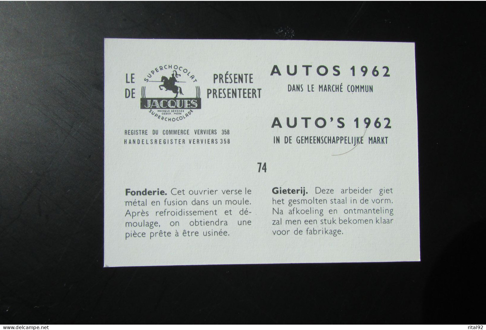 Chromo "Chocolat JACQUES" - Série "AUTOS 1962" - Jacques