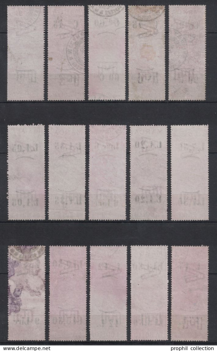 LOT SÉRIE De 15 TIMBRES FISCAUX D'ITALIE ITALIA FISCAL REVENUE MARCA DA BOLLO - Fiscale Zegels