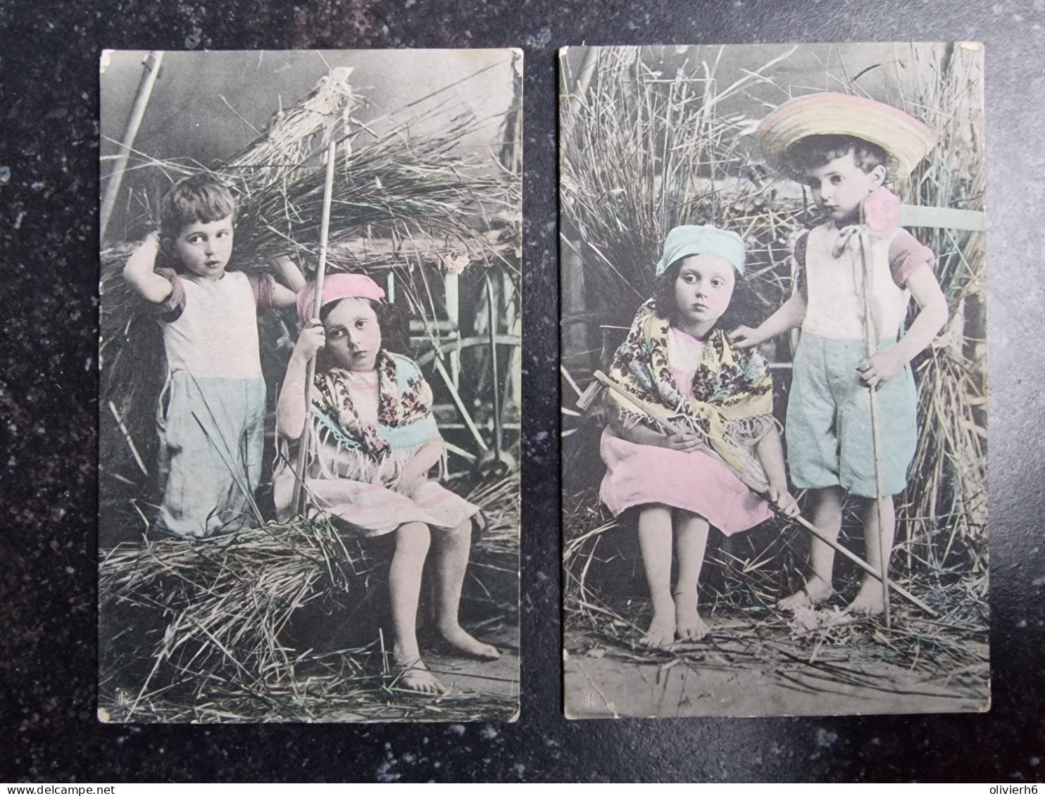 SERIE 6 CP FANTAISIE (V1917) JEUNES ENFANTS - CAMPAGNE - PAYSAN (5 Vues) Circulée En 1907 - Colecciones Y Lotes