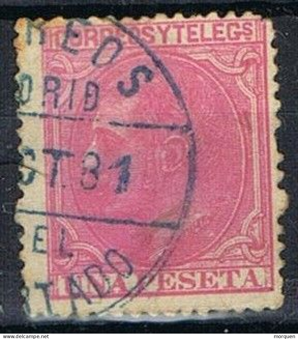 Sello 1 Pts Alfonso XII, Fechador Correos MADRID, Del Estado, Num 207 º - Used Stamps