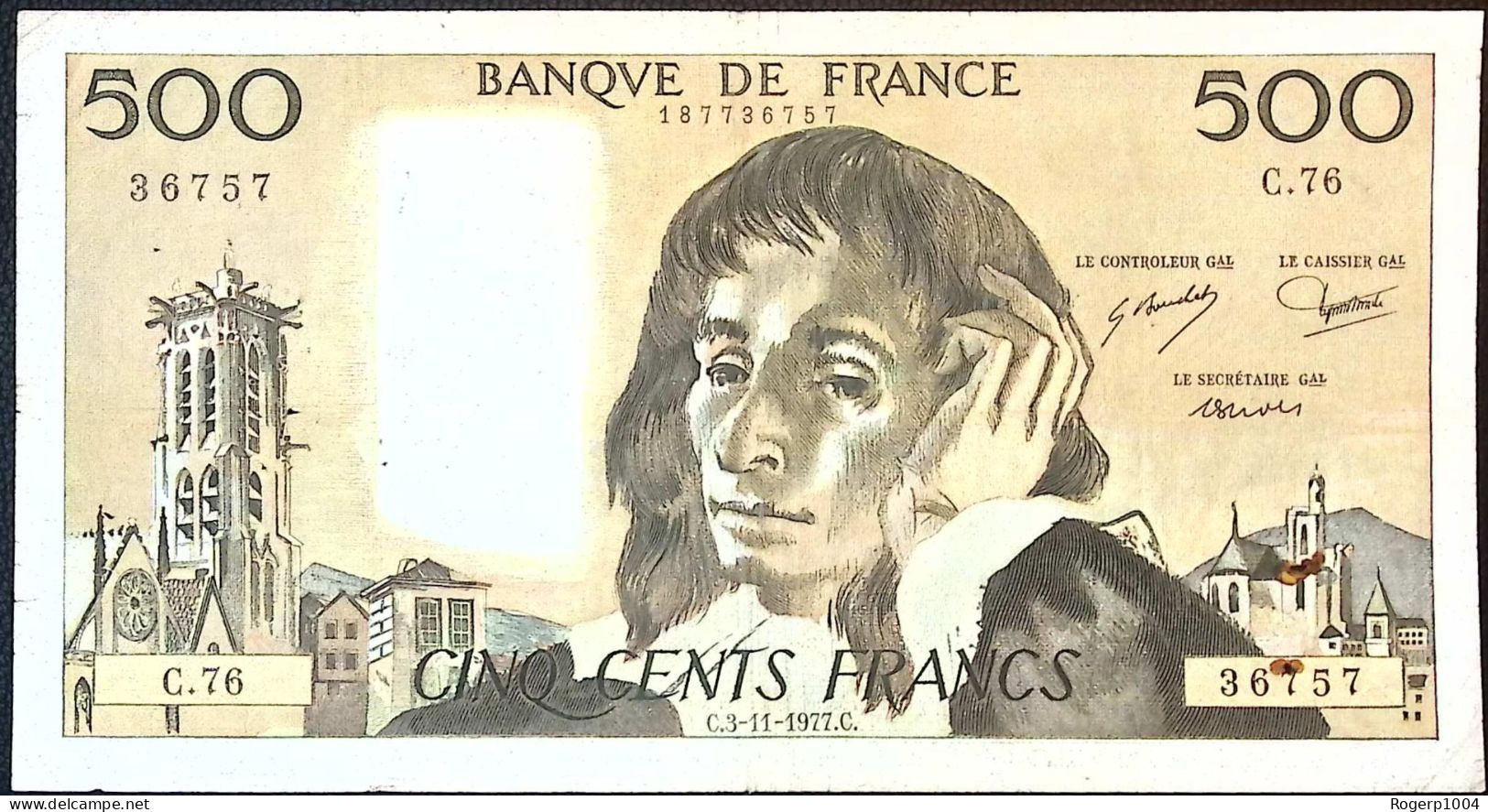 FRANCE * 500 Francs * Pascal * 03/11/1977 * Fay 71.17 * Etat/Grade TTB+/XF * - 500 F 1968-1993 ''Pascal''