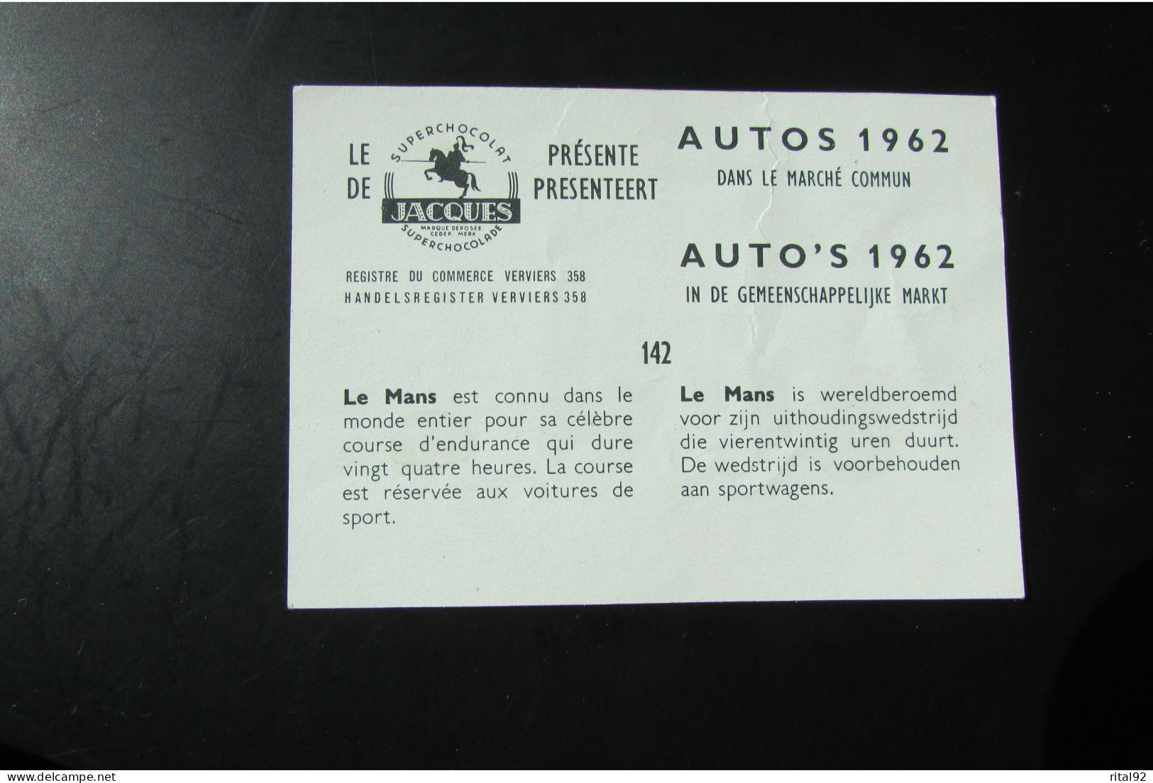Chromo "Chocolat JACQUES" - Série "AUTOS 1962" - Jacques