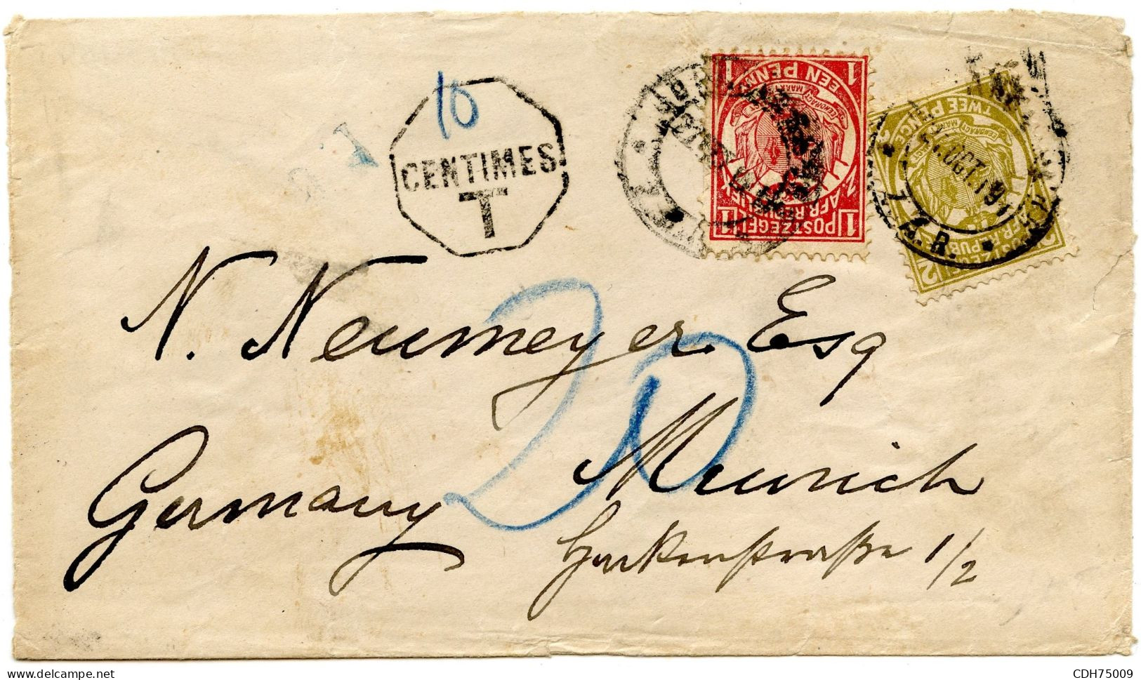 TRANSVAAL - 1P + 3P SUR LETTRE POUR MUNICH, 1891 - Transvaal (1870-1909)