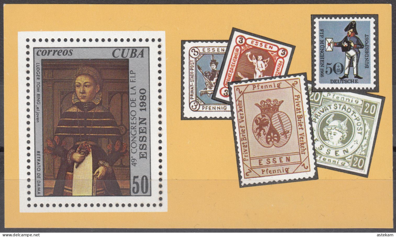 CUBA 1980, 49th FlP CONGRESS In ESSEN, PAINTINGS Of WOMAN And STAMPS On BLOCK, MNH BLOCK With GOOD QUALITY, *** - Nuevos