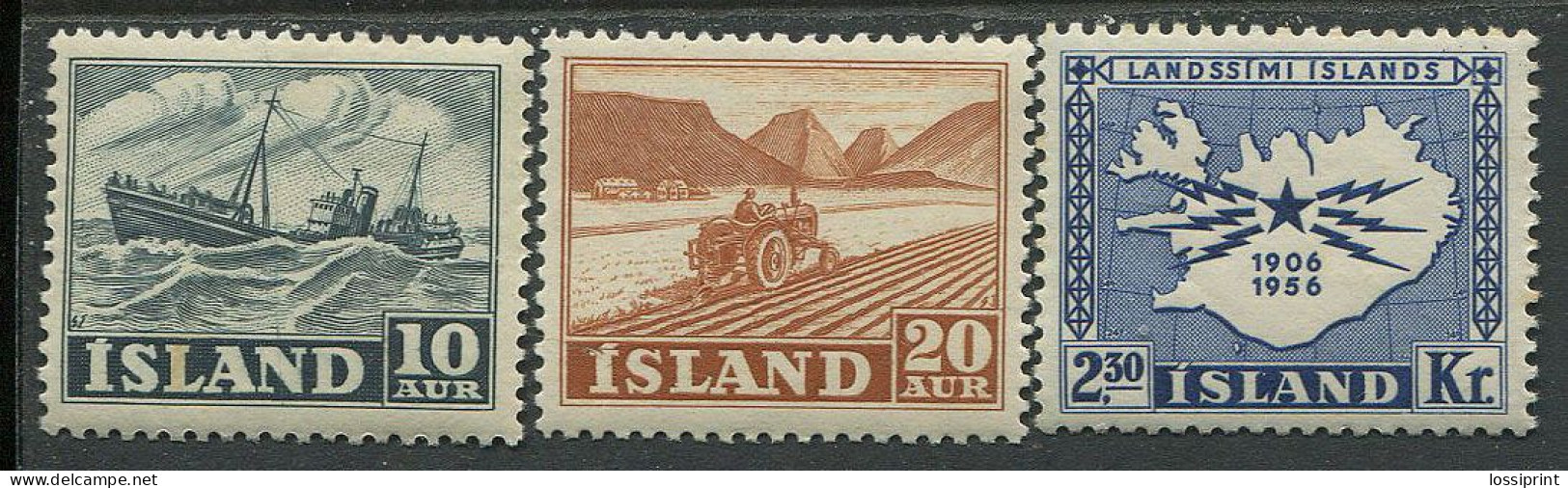 Iceland:Island:Unused Stamps Ship, Tractor, Land Map, 1950-1956, MNH - Nuovi