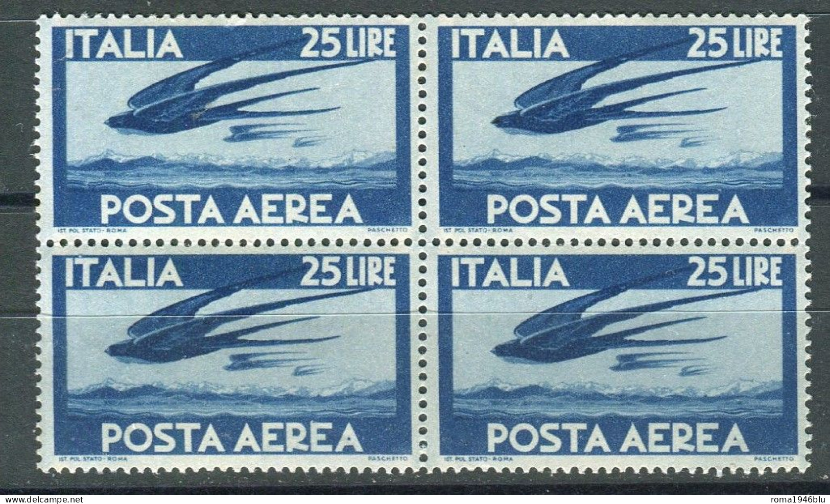 REPUBBLICA 1945-46 POSTA AEREA DEMOCRATICA 25 LIRE QUARTINA ** MNH - Poste Aérienne