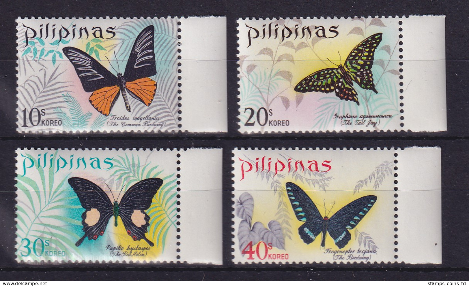 Philippinen 1969 Schmetterlinge Mi.-Nr. 895-898 Seitenrandstücke Postfrisch ** - Filipinas