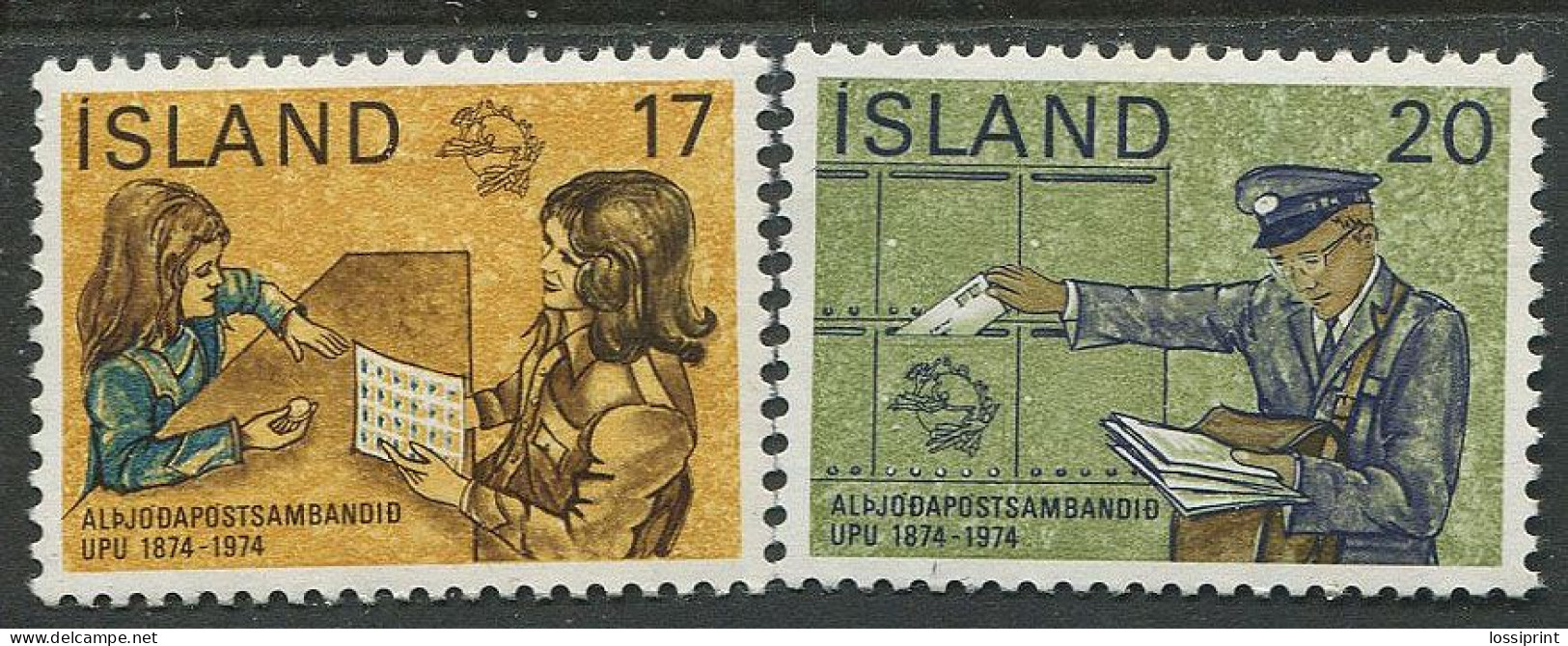 Iceland:Island:Unused Stamps UPU 1874-1974, Postal Union, MNH - Neufs