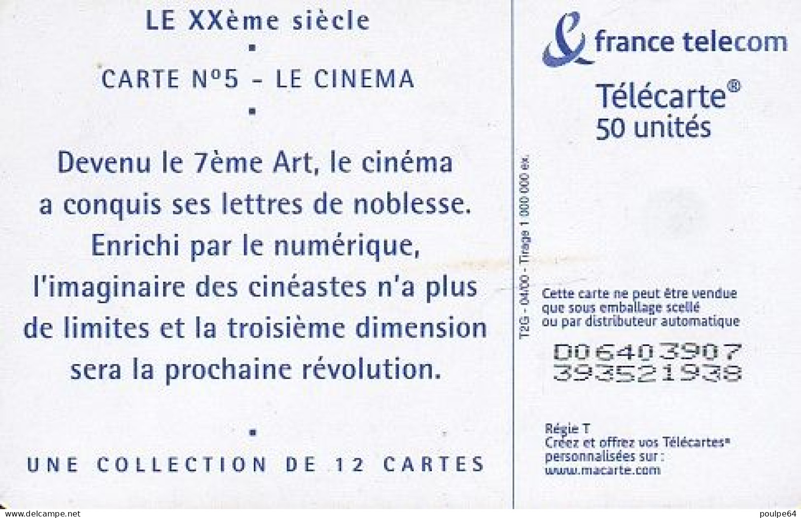 F1057  04/2000 - XXe SIÈCLE " Le Cinéma " - 50 OB2 - 2000