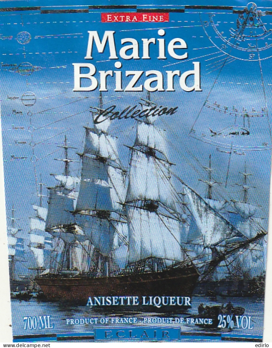 ***  ETIQUETTE ***    Marie Brizard Anisette Liqueur - Voilier --   - Riesling