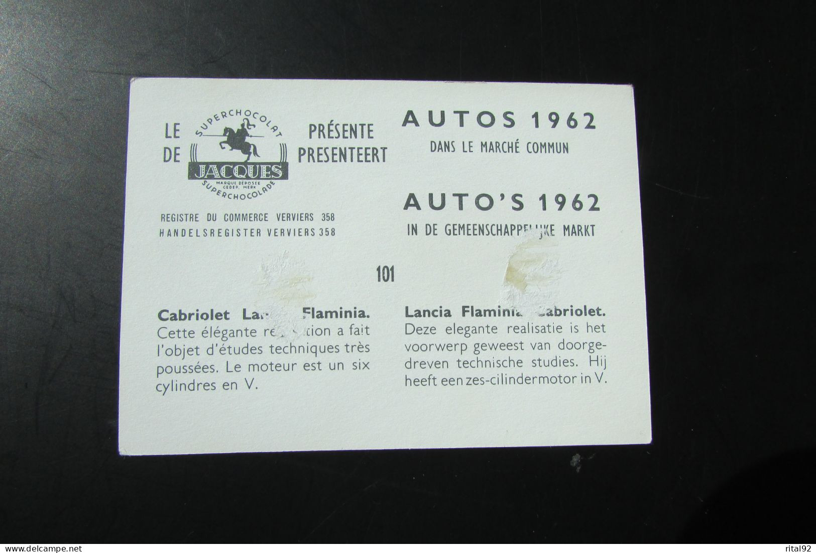 Chromo "Chocolat JACQUES" - Série "AUTOS 1962" - Jacques