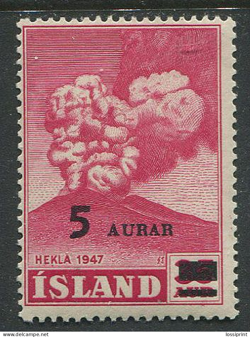 Iceland:Island:Unused Overprinted Stamp Hekla Volcano, 1954, MNH - Unused Stamps