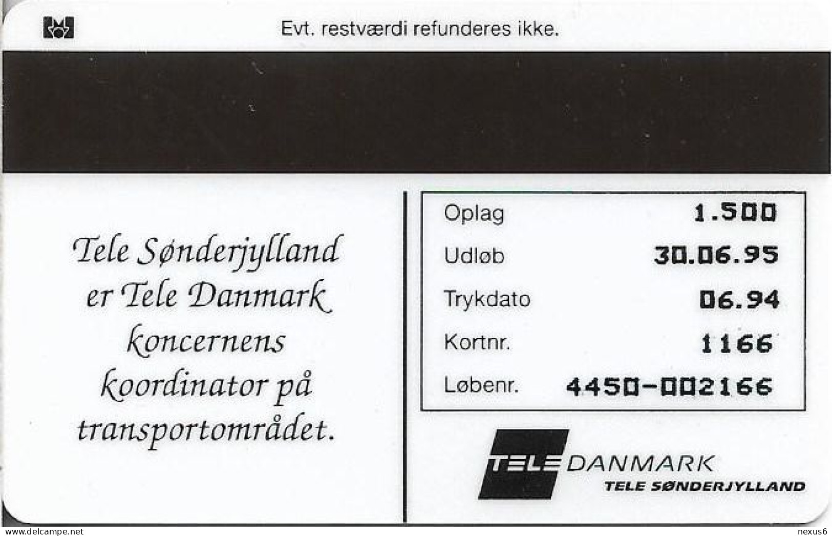 Denmark - TS - Telematic Transport - TDTP062 - 06.1994, 1.500ex, Used - Denmark