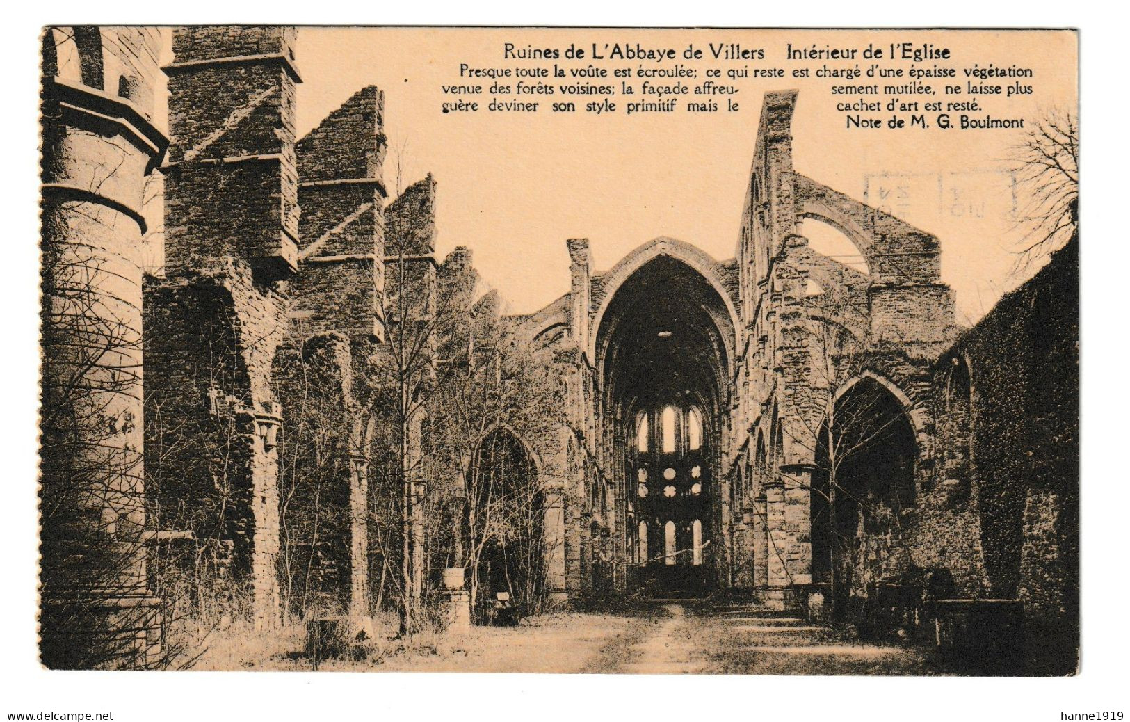 Villers La Ville Ruines De L' Abbaye Intérieur De L' Eglise Cachet 1935 Bruxelles Htje - Villers-la-Ville