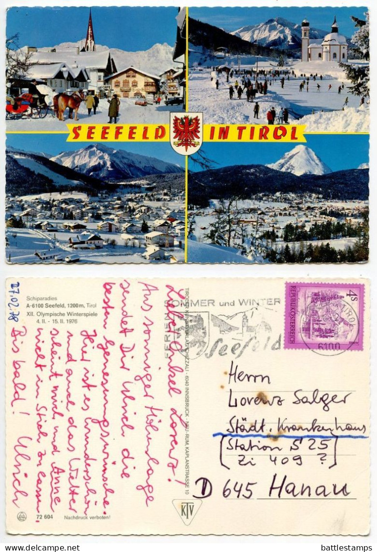 Austria 1975 Postcard Seefeld In Tirol - Schiparadies; 4s. Almsee Stamp; Pictorial Slogan Cancel - Seefeld