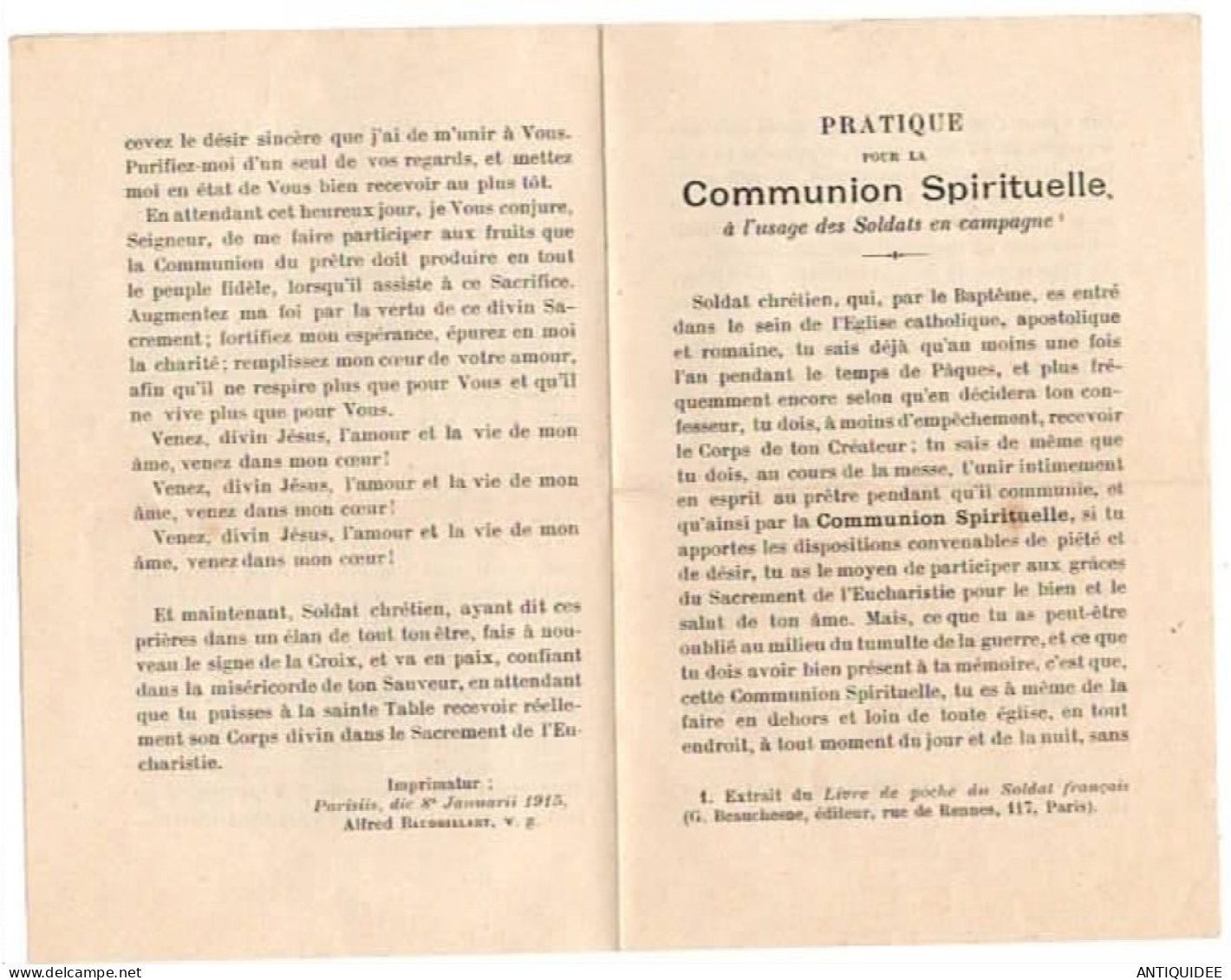 LE LIVRE DE POCHE DU SOLDAT FRANCAIS par le Chanoine GIRARD - Editions Gabriel BEAUCHESNE, PARIS en 1915 -