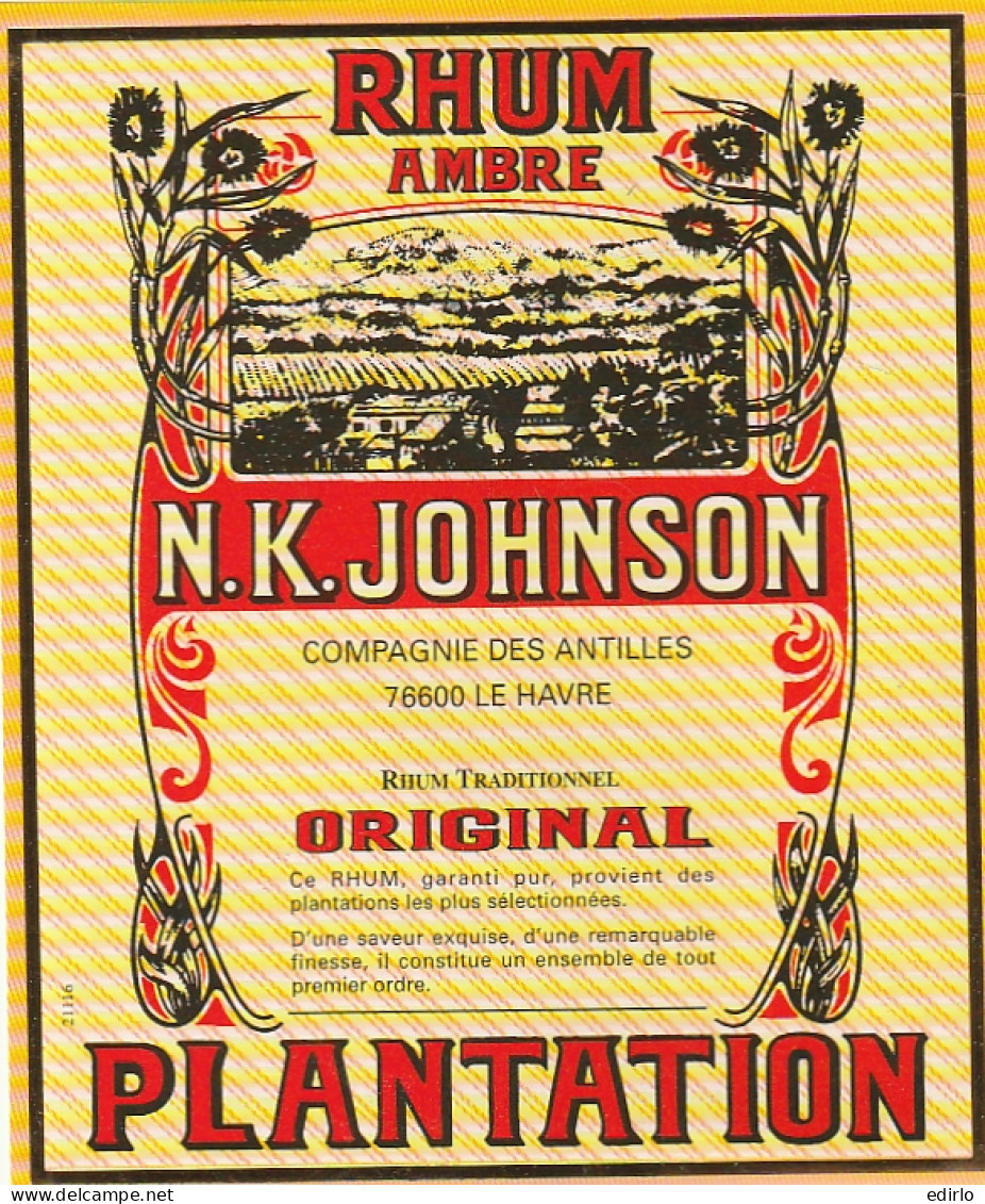 ***  ETIQUETTE ***   RHUM  N K JOHNSON  Original Plantation - Autres & Non Classés