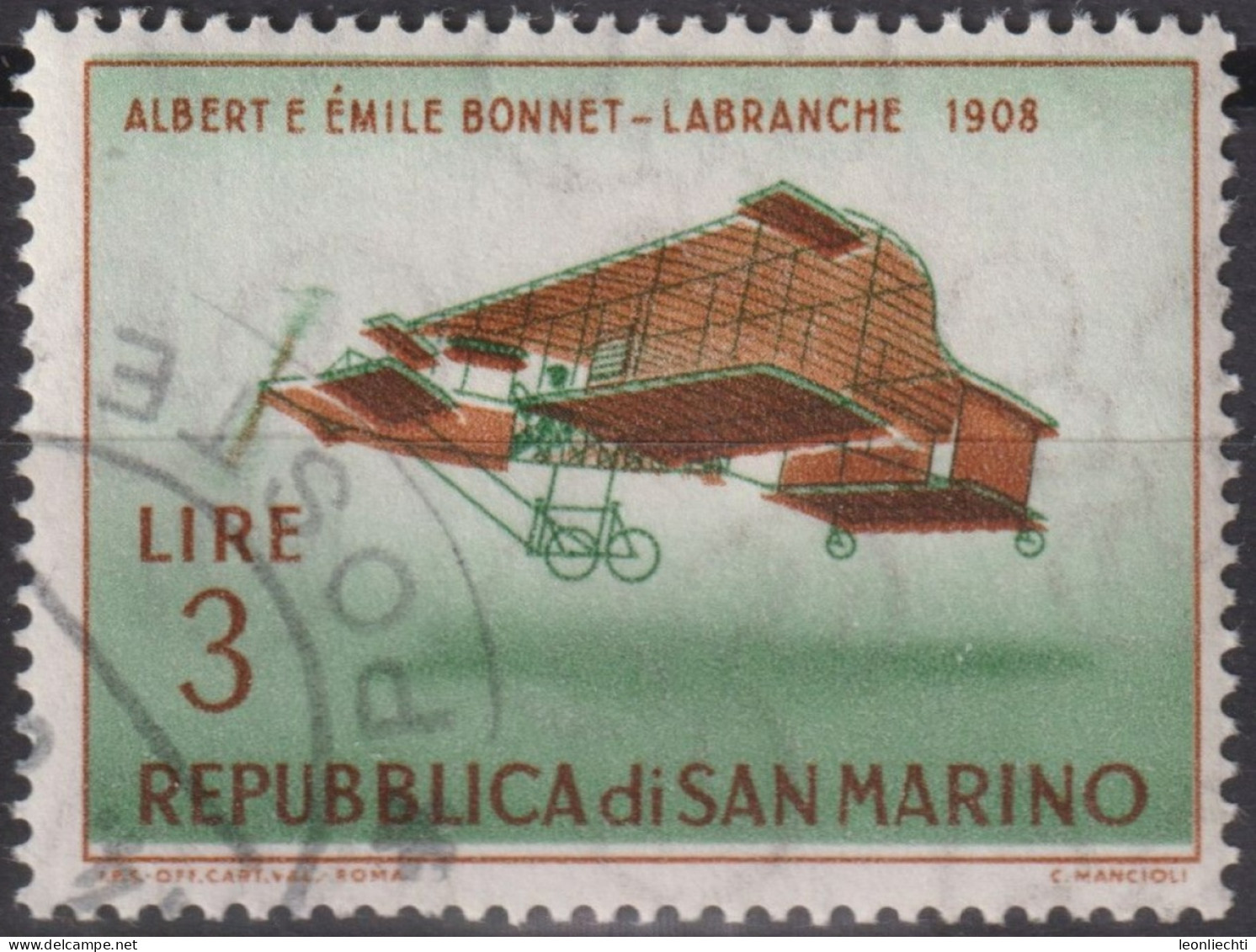 1962 San Marino ° Mi:SM 721, Sn:SM 511, Yt:SM 544, Albert And Emile Bonnet-Labranche Biplane (1908) - Usati