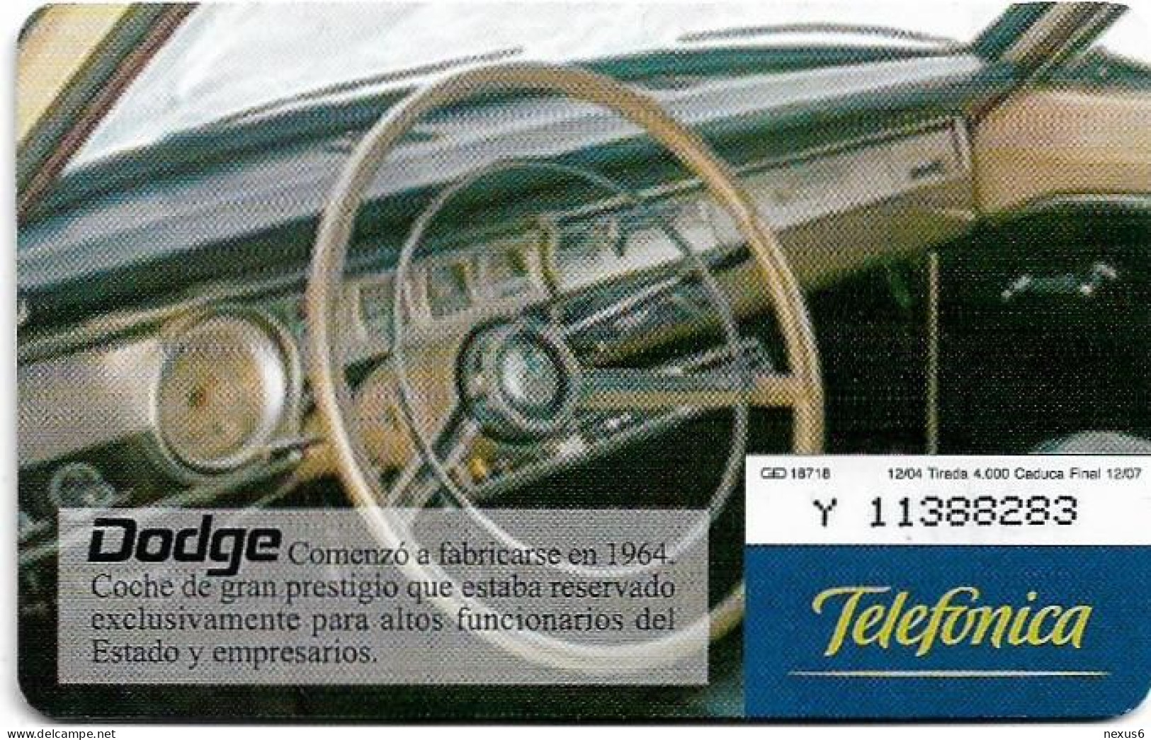 Spain - Telefónica - Coches Con Encanto - Dodge - P-560, 12.2004, 3€, 4.000ex, Used - Emisiones Privadas