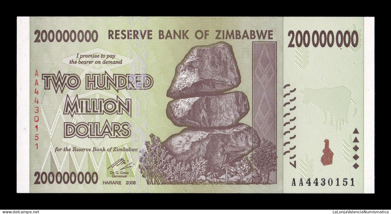 Zimbabwe 200000000 200 Million Dollars 2008 Pick 81 Sc Unc - Simbabwe