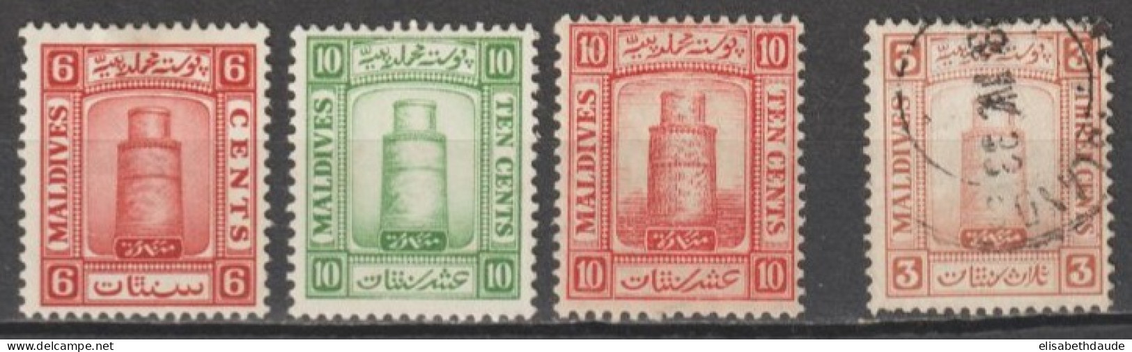 MALDIVES - 1909 - YVERT N°10 + 13/14 * MH + 12 OBLITERE - COTE = 21 EUR. - Malediven (...-1965)