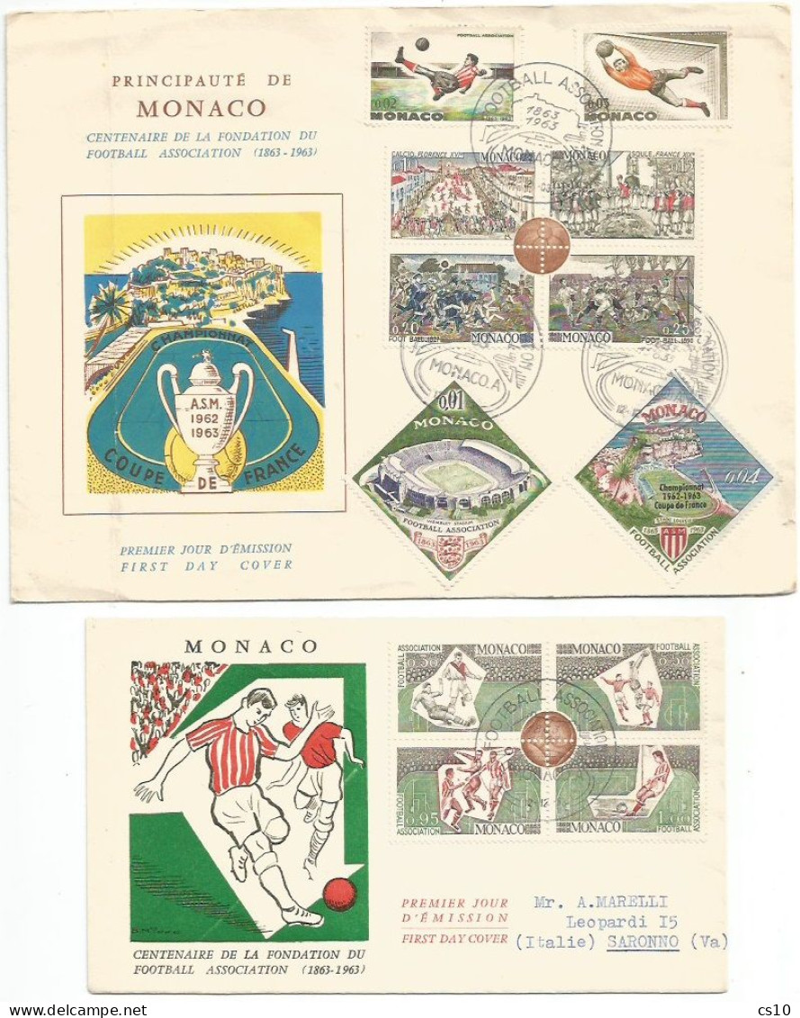 Monaco Principauté Centenaire Football Association 1963 10v Serie Su 2 FDC - Storia Postale