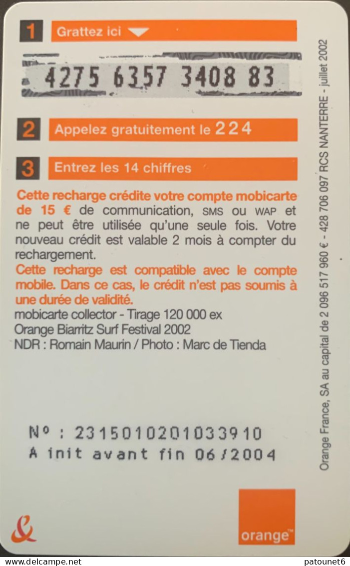 MBC 248  -  Biarritz 2002  -  15 E. - Cellphone Cards (refills)