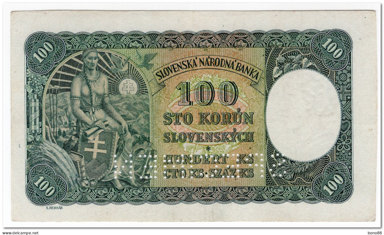 SLOVAKIA,100 KORUN,1940,P.10,AU,SPECIMEN,PERFORATED - Slowakei