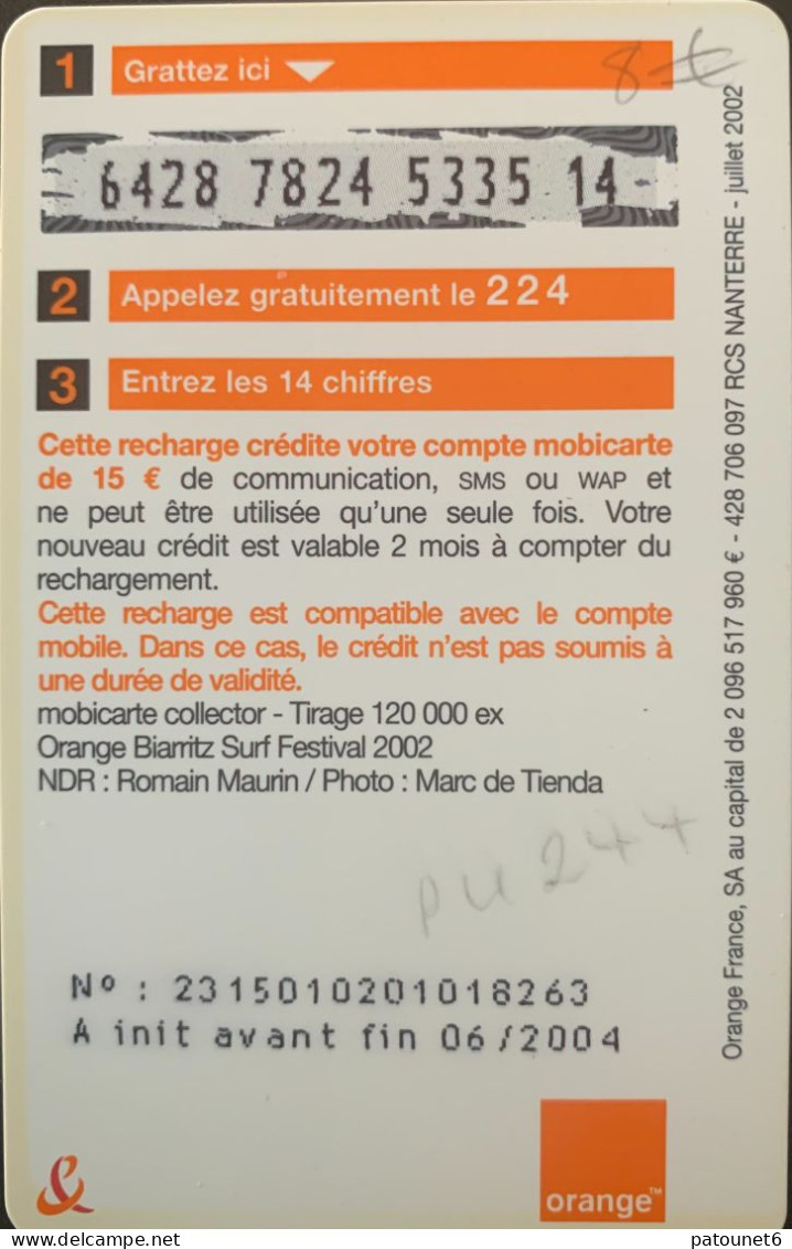 MBC 248  -  Biarritz 2002  -  15 E. - Cellphone Cards (refills)